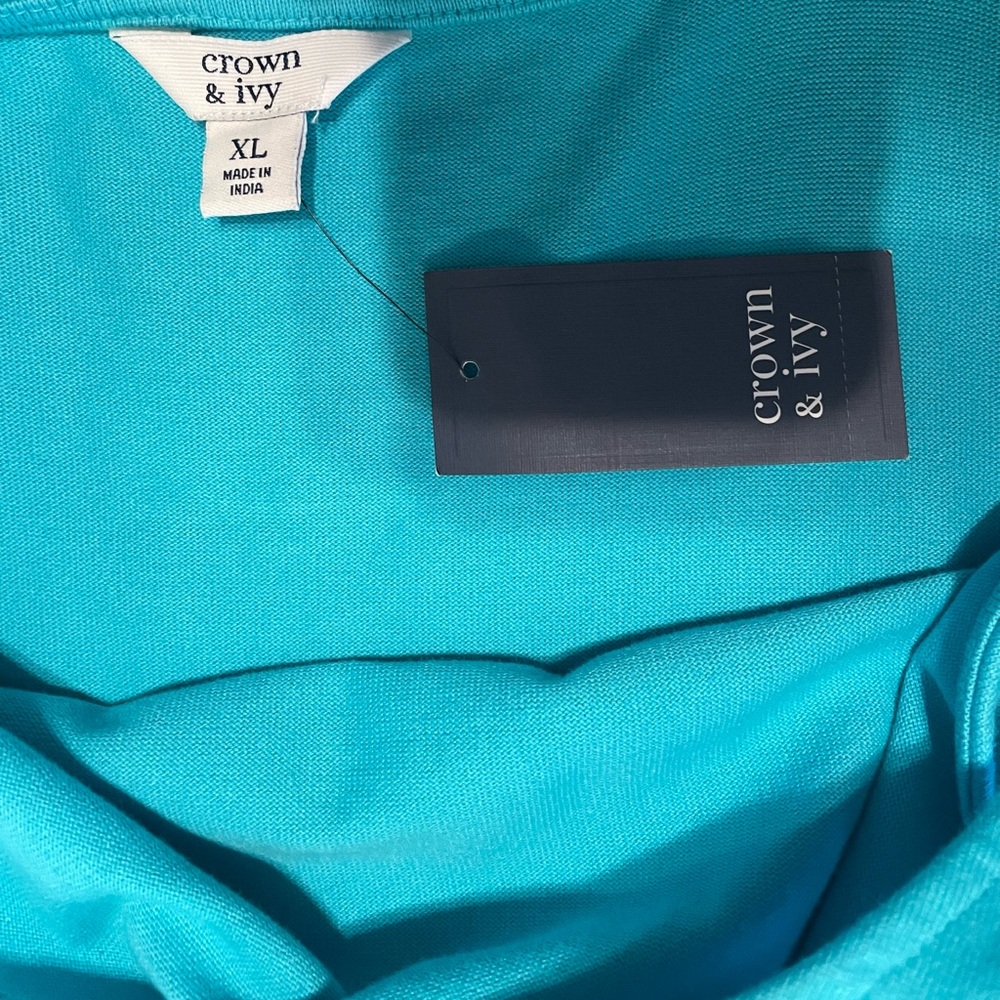 Crown & Ivy turquoise blue maxi long dress layered Size XL 100% Cotton NWT - Picture 3 of 5